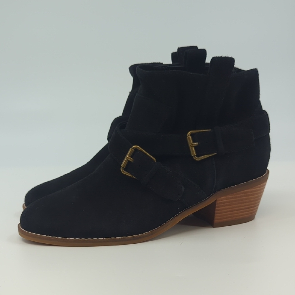 COLE HAAN *NEW* Jensynn Black Suede Buckled Ankle Boots Booties Sz 5.5